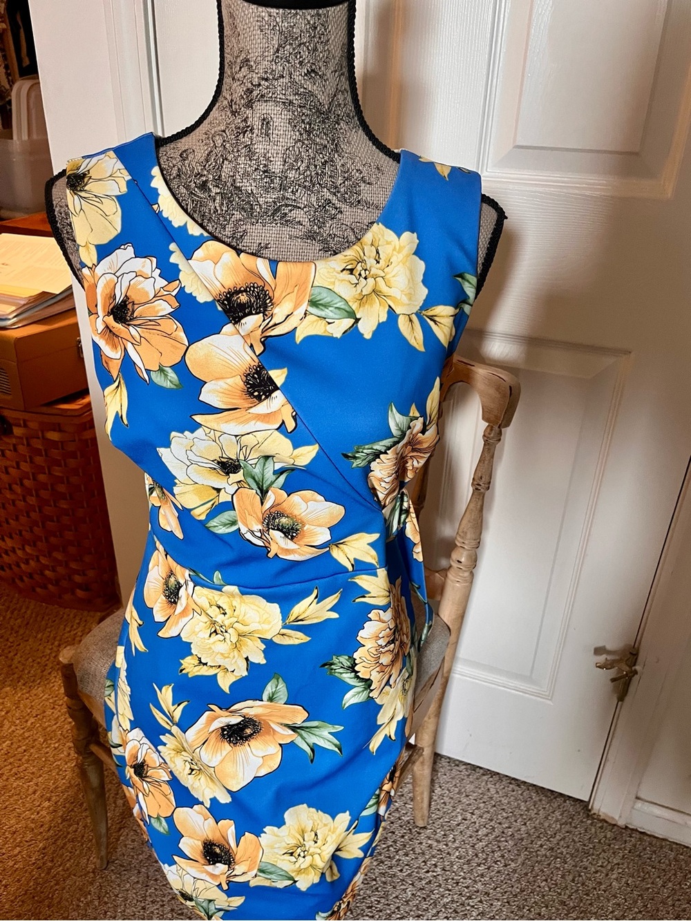 Glamour Royal Blue Floral Wrap-Style Mini Dress